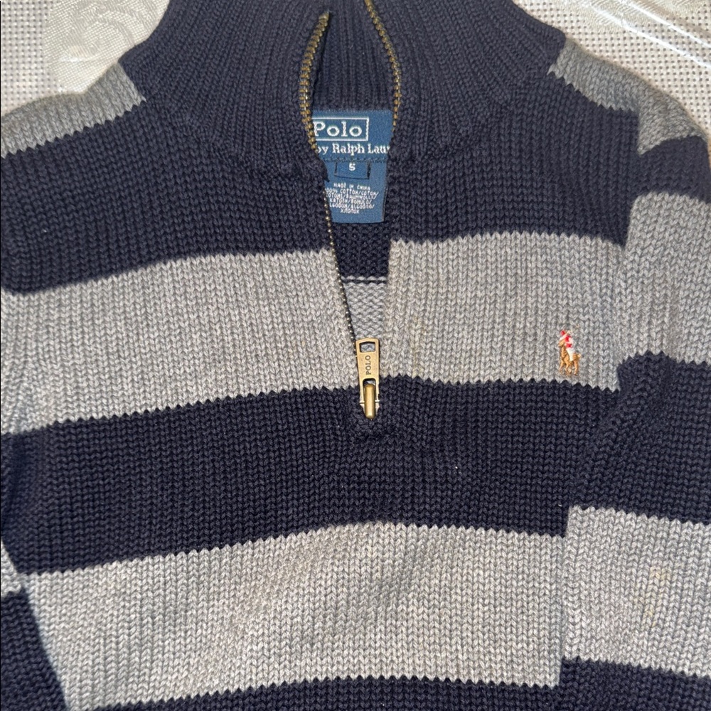 Polo by Ralph Lauren Men’s Zip-Front Striped Sweater in Navy & Light Gray